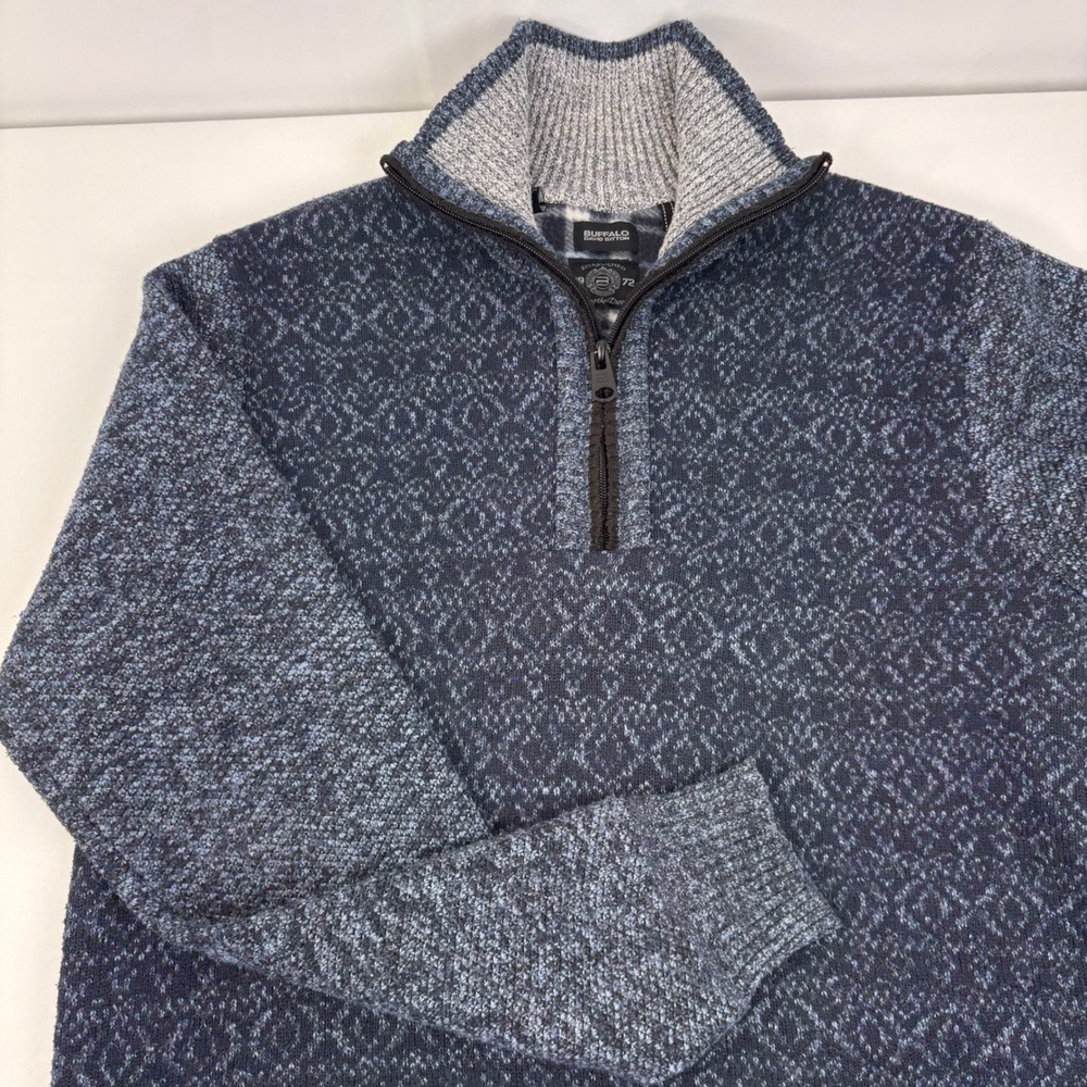 Buffalo David Bitton Mens Navy Blue Fleece Lined 1/4 Zip Sweater Size Medium